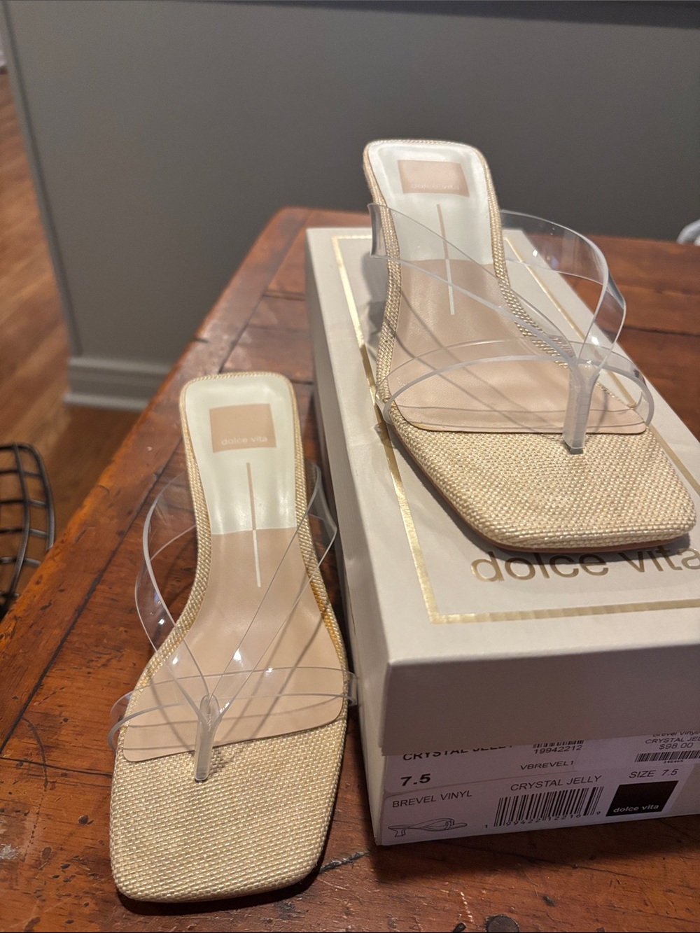 Dolce Vita crystal jelly.  Beige Woven Mules with Clear Straps new with box 7.5
